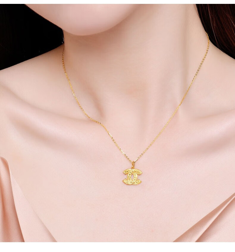 碧霓珠宝9999足金黄金5g项链双c5g黄金套链小香风项链足金字母双c项坠