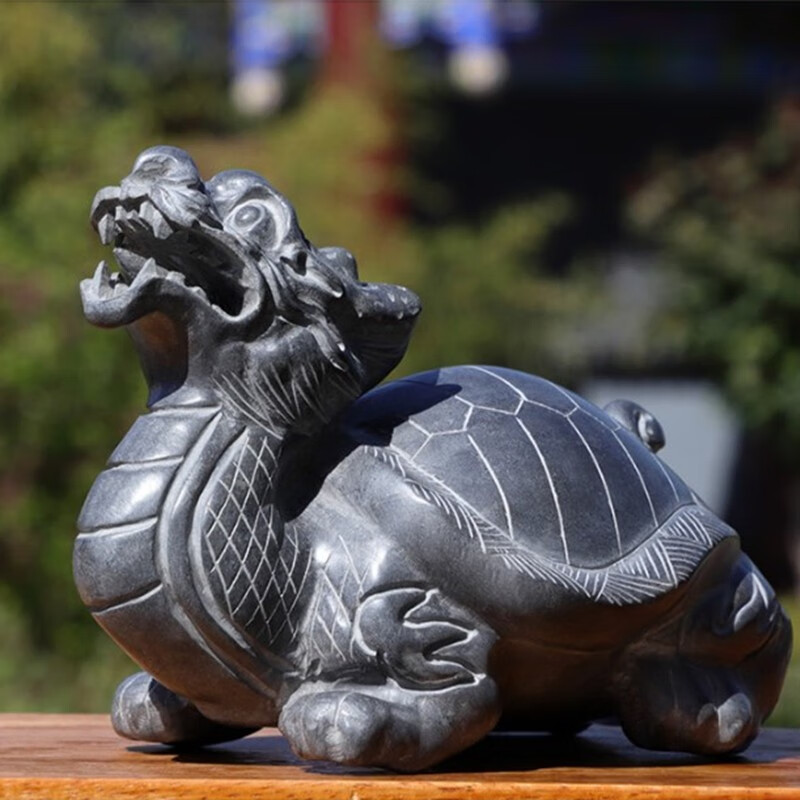 石雕石头青石龙龟摆件龙头龟赑屃霸下神兽石八卦摆件门口茶宠原石雕刻
