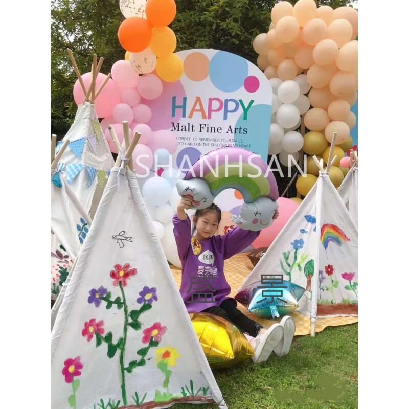 印第安帐篷儿童手绘帐篷户外活动diy绘画涂鸦三角帐篷宝宝游戏屋