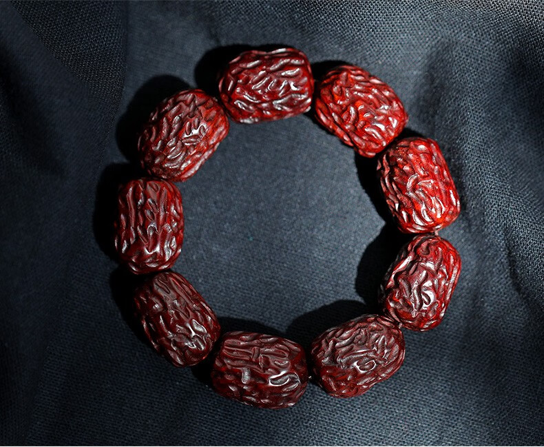 轩野枣珠手串印度小叶紫檀老料佛珠文玩檀香木红木枣型男女手链18mm