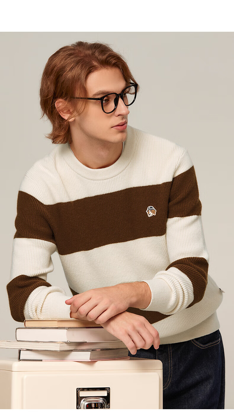 HAZZYS Men's Colorblock Striped Wool Sweater ABYZD0BDI28 Ivory IV 180/100A50 7