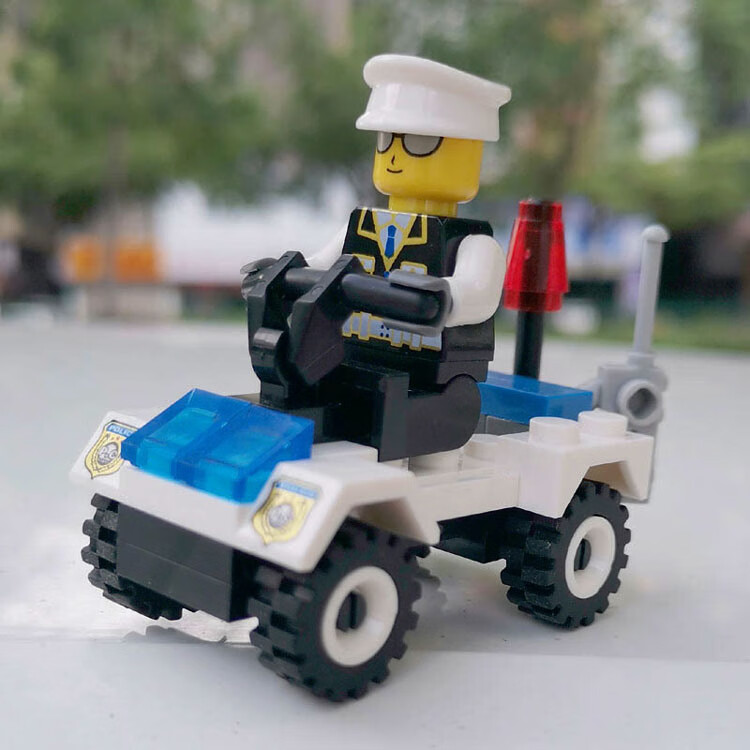 乐高(lego)拼插积木警察局警察专用摩托车巡逻车警车直升机 警察小