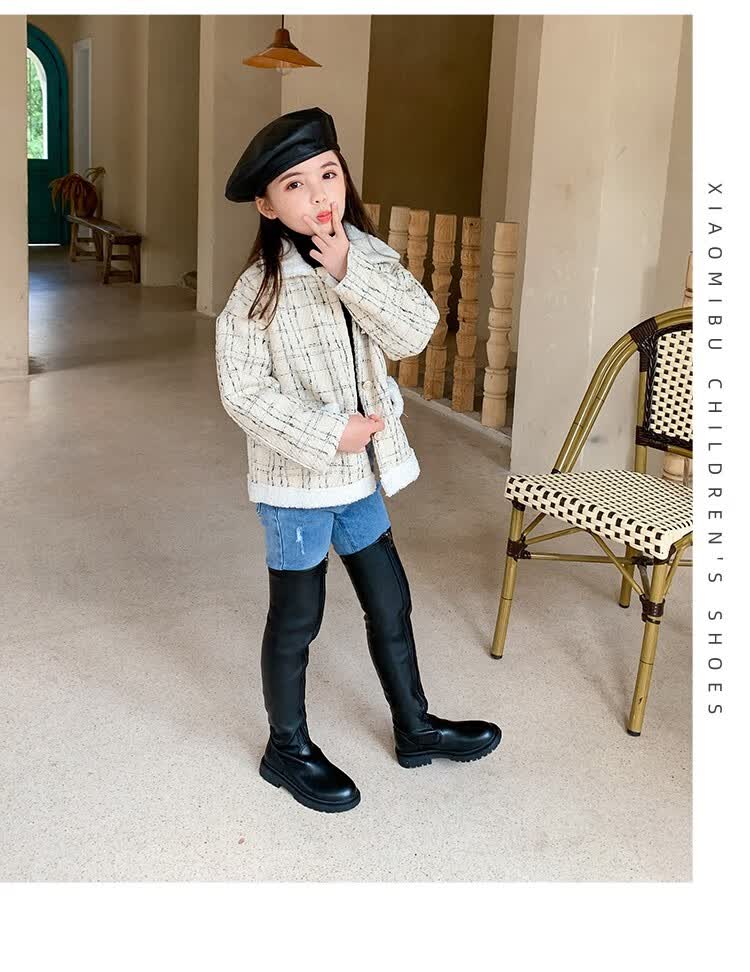 小学生靴子女孩长筒靴子儿童靴子女童长筒靴过膝长靴秋时尚皮靴加绒