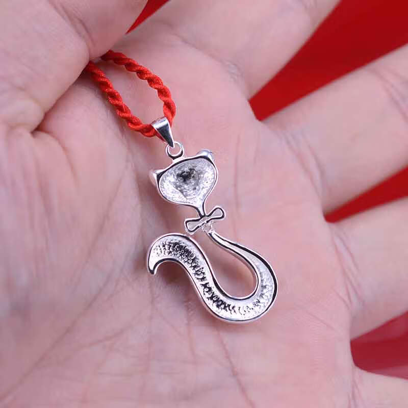 990足银光面大狐狸吊坠厚实银吊坠大件吊坠时尚个性女士银狐狸银吊坠