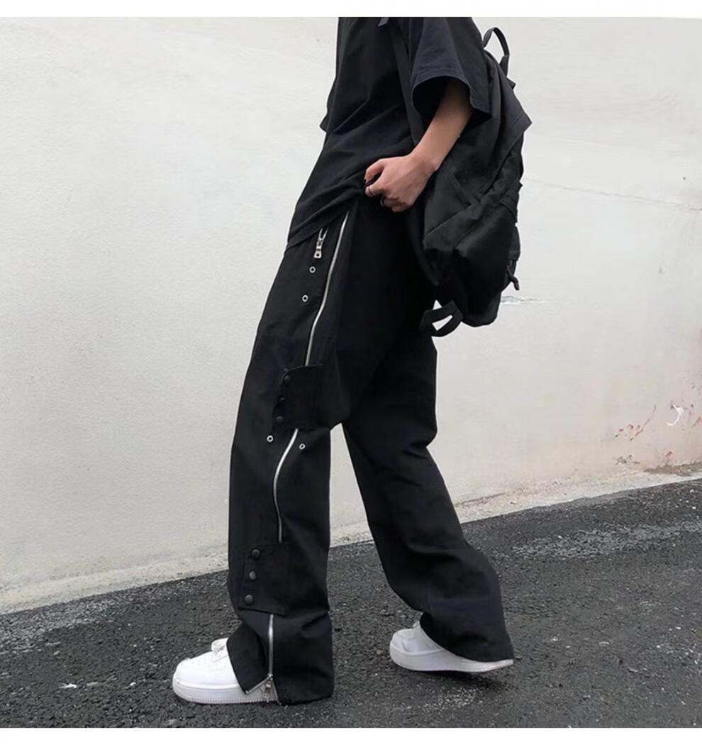 直筒裤子男2022春秋季新款工装裤男士潮流痞帅机能港风黑色日系束脚裤