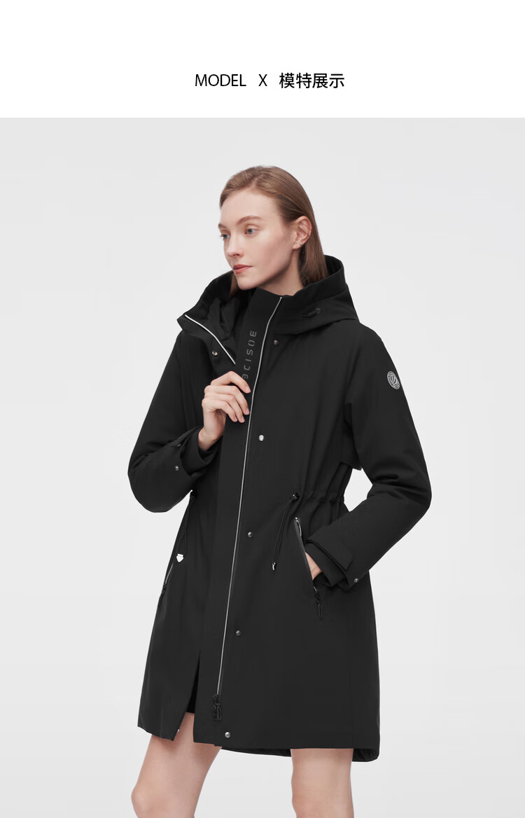 波司登冬季羽绒服女款中长款新商务系列连帽拉链90绒b10144342黑色