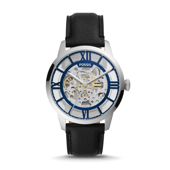 fossil化石男士手表自动机械腕表townsman指针蓝色圆形44mm防水50m