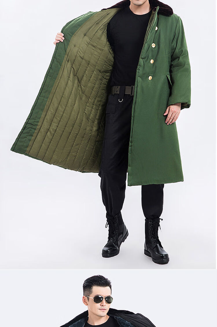 谏子防雨水军大衣加厚加绒冬季长款户外棉衣带反光棉服保安勤务棉大衣