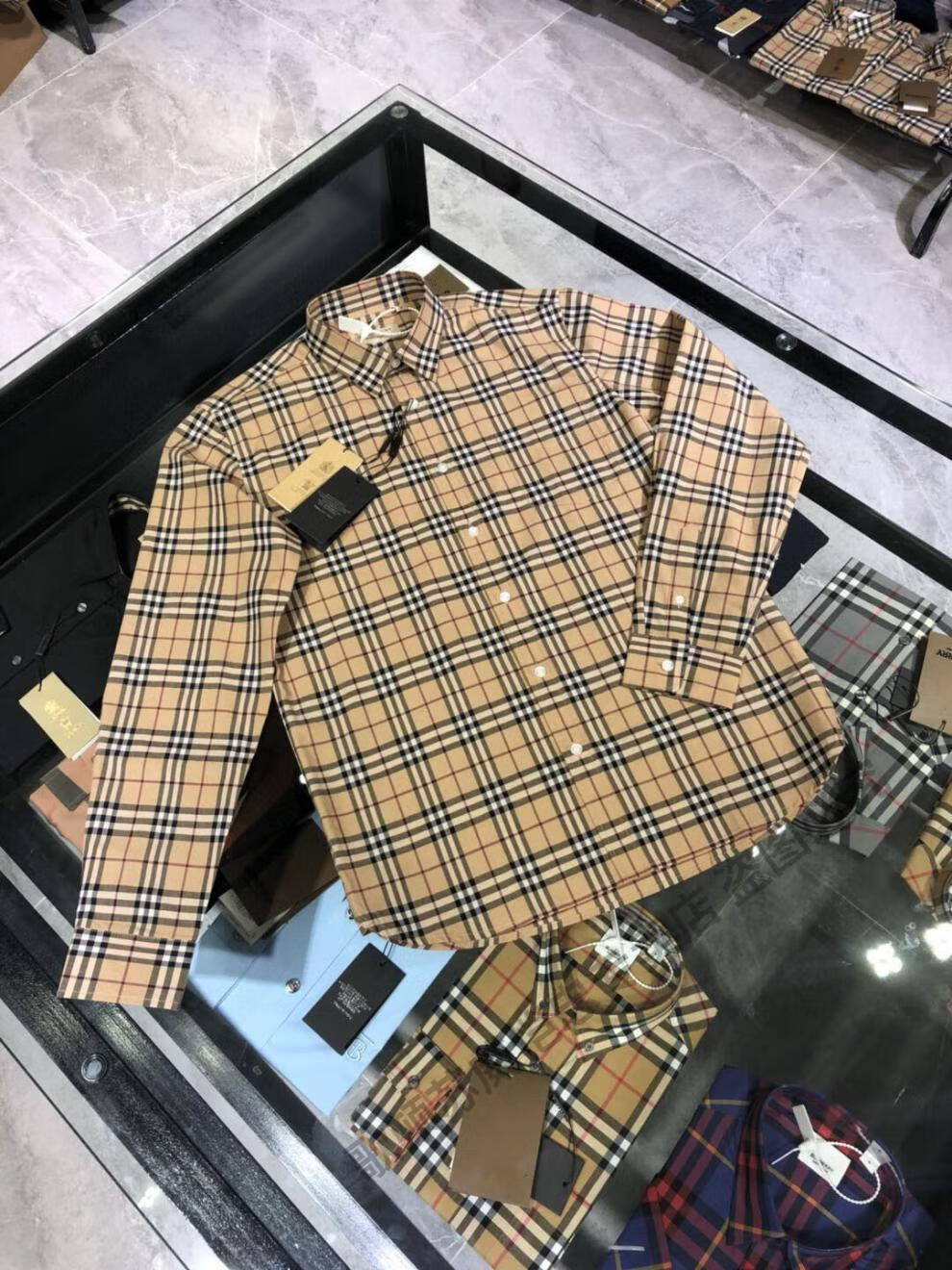 奢侈品巴宝莉官方旗舰男装衬衫春秋格纹长袖英伦家大码经典格子彩虹