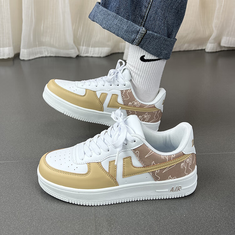 aj女鞋chic港风奶油黄鞋子女ins潮2022春新款空军一号小众百搭厚底涂