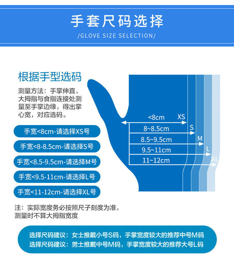 一次性手套规格型号图片