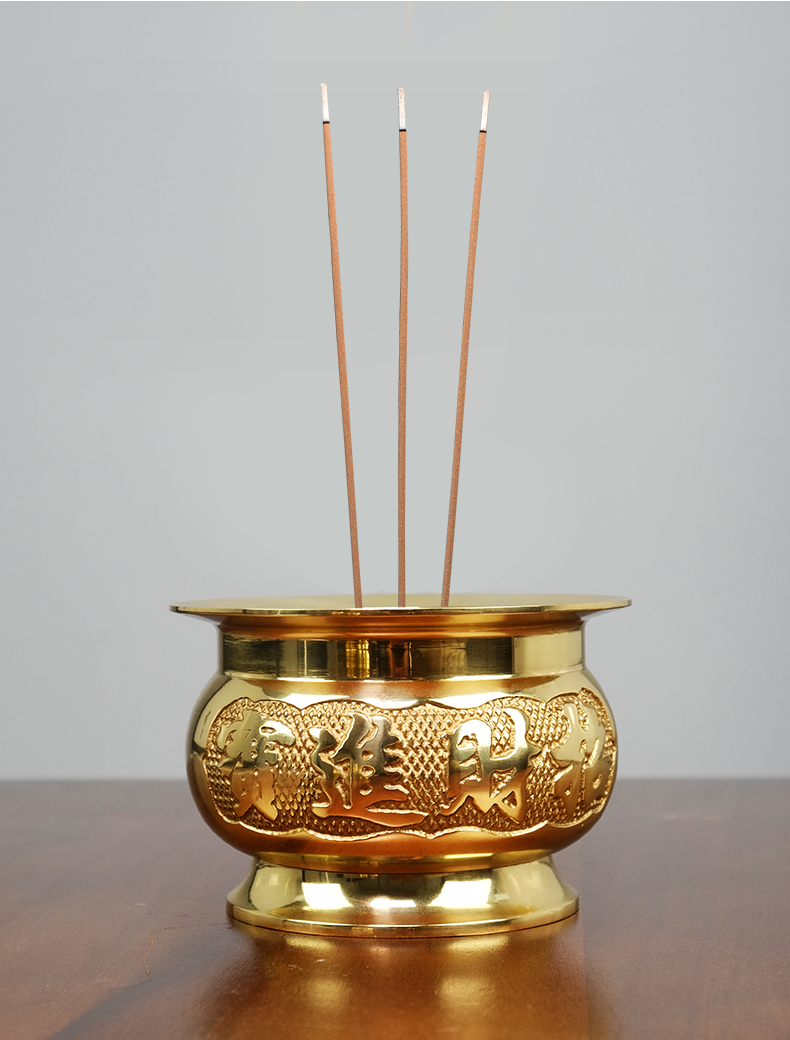 金旺来佛具金玉满堂招财进宝纯铜香炉竹签香立香佛香供香供佛家用5寸