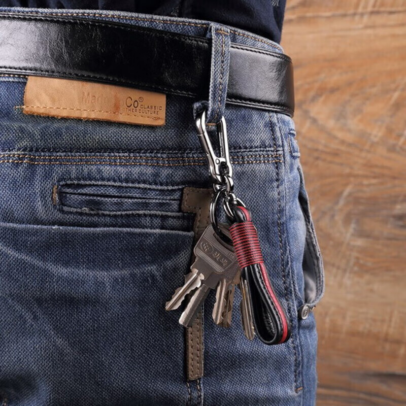 编织皮绳汽车钥匙扣 钥匙圈男士女腰挂件钥匙链 创意钥匙绳 黑红 东南