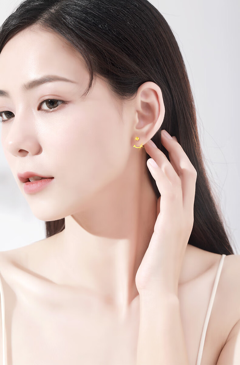 黄金耳钉小豆豆黄金耳钉弯钩999足金纯黄金耳钉2021年新款潮 足金微笑