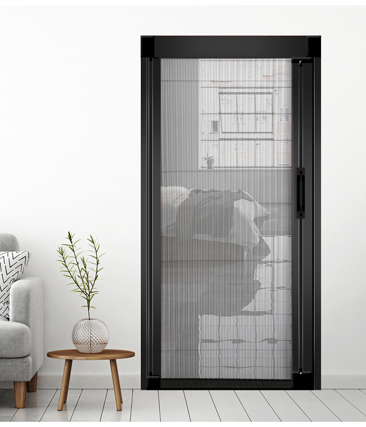 无轨隐形纱门推拉式防蚊门折叠推门隐形家用伸缩沙门铝合金入户门白色