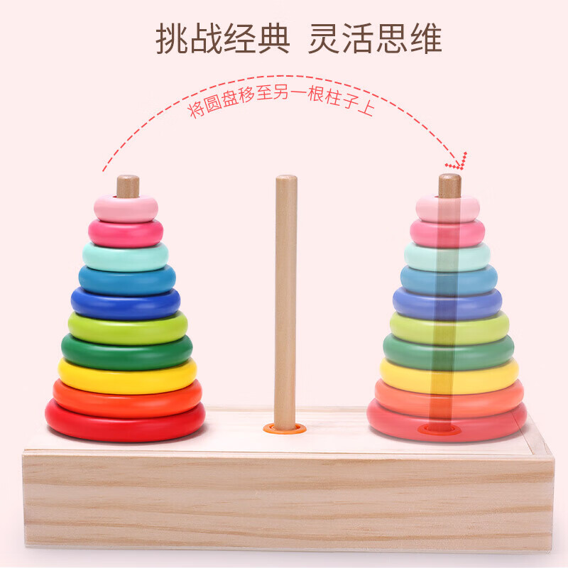 汉诺塔五层木制10层8层5层十层儿童比赛专用汉罗塔玩具小学生训练彩虹