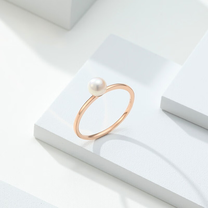 潮宏基倾润18k金珍珠戒指女戒玫瑰金彩金戒指女士指环au750戒子时尚手