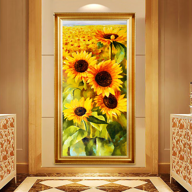 苔丽丝向日葵十字绣客厅现代简约玄关竖版精准印花线绣过道走廊花卉挂