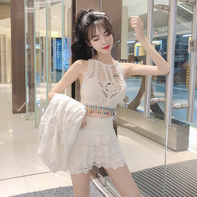 新品泳衣女2022新款时尚比基尼性感三件套显瘦少女分体裙式泡温泉泳装