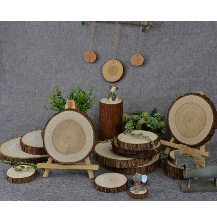 圆木片手绘木片原木片手工材料年轮木片画幼儿园背景墙装饰直径1617厚