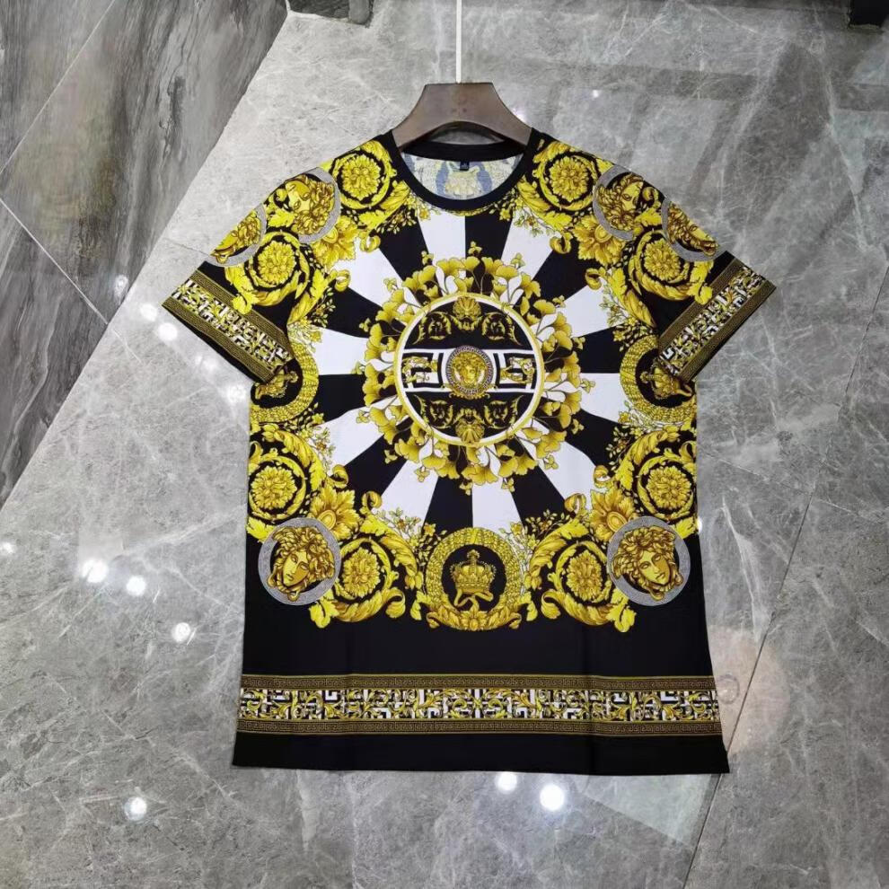 奢侈品范思哲男装潮牌2022瓦萨琪美杜莎宫廷巴洛克拼色人头短袖t恤