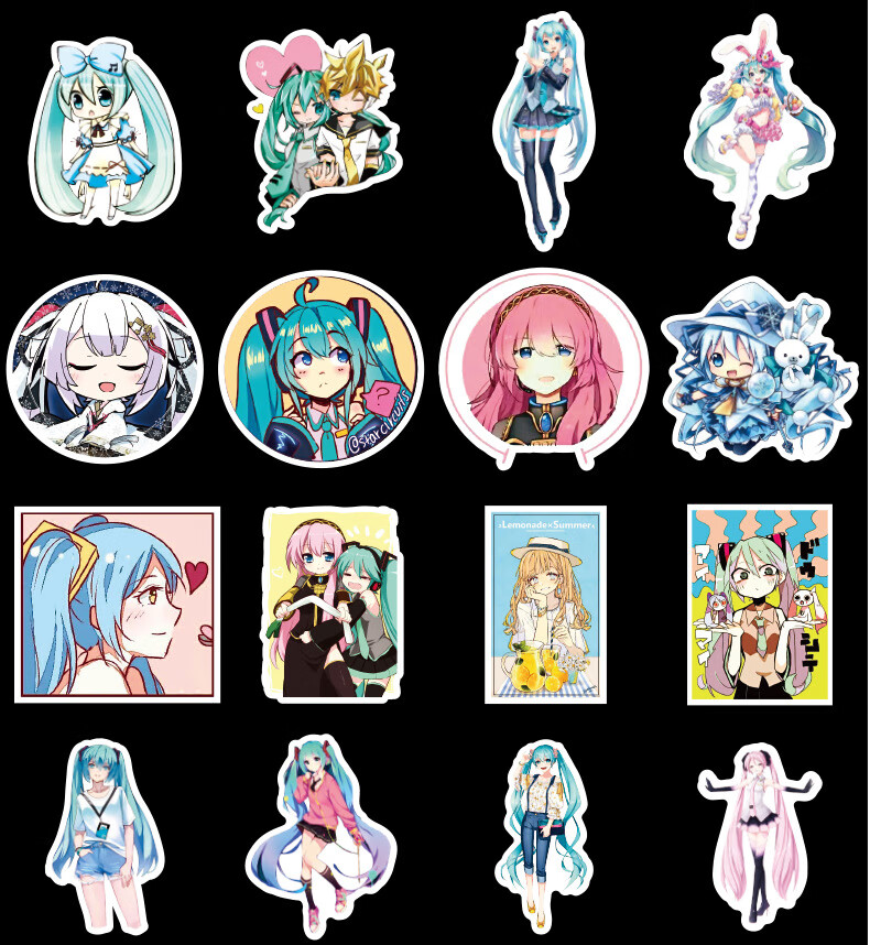 雅迪初音未来周边贴纸套装二次元动漫装饰防水贴画40张q版初音