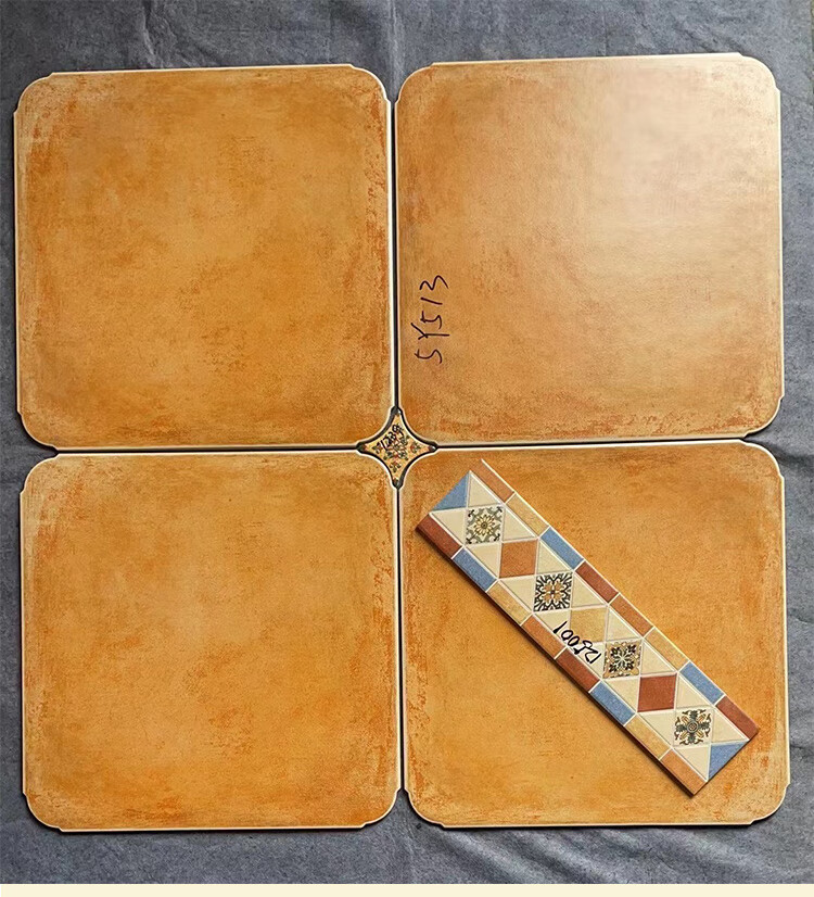 美式田园仿古砖500x500客厅地砖复古圆角瓷砖角花滑地板砖露台(有起发