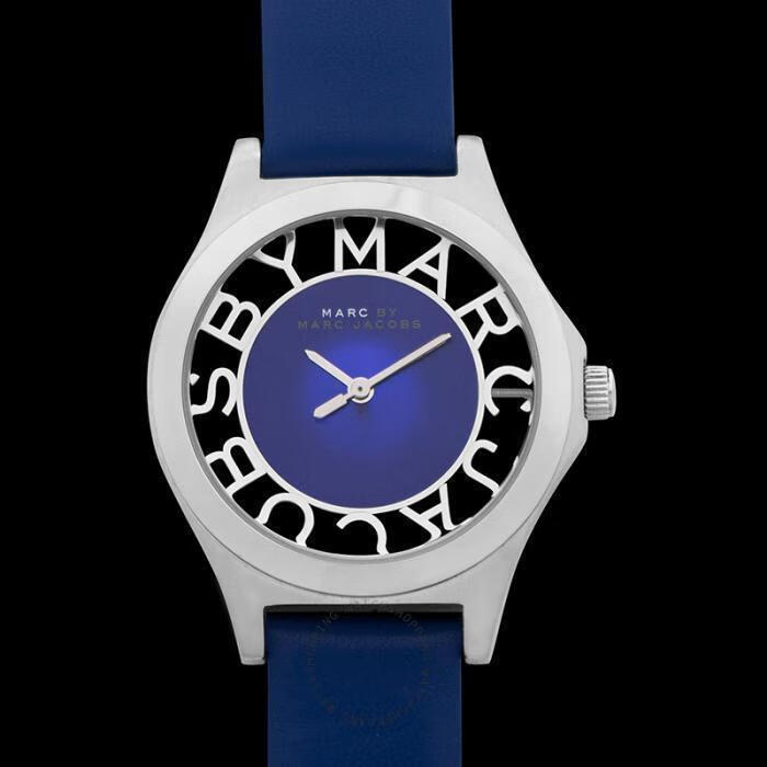 marcjacobs女士石英手表腕表表盘34mm表底logo设计藏蓝色表身时尚简约