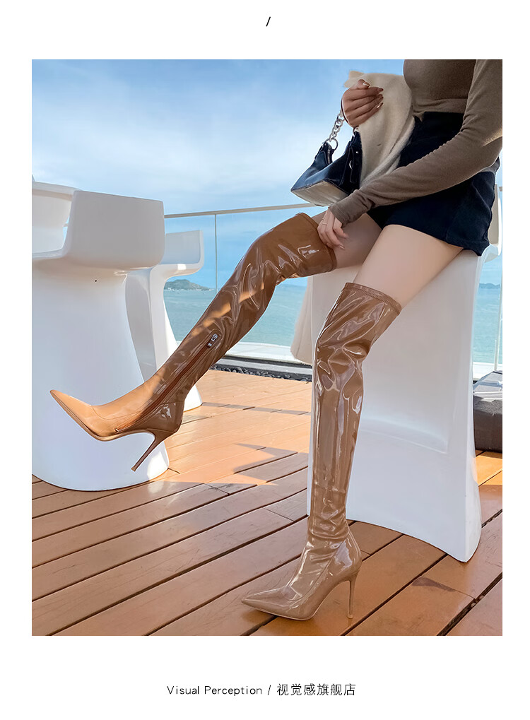 高跟鞋女秋冬细跟过膝长靴视觉感棕色长靴女秋冬新款弹力高筒靴百搭