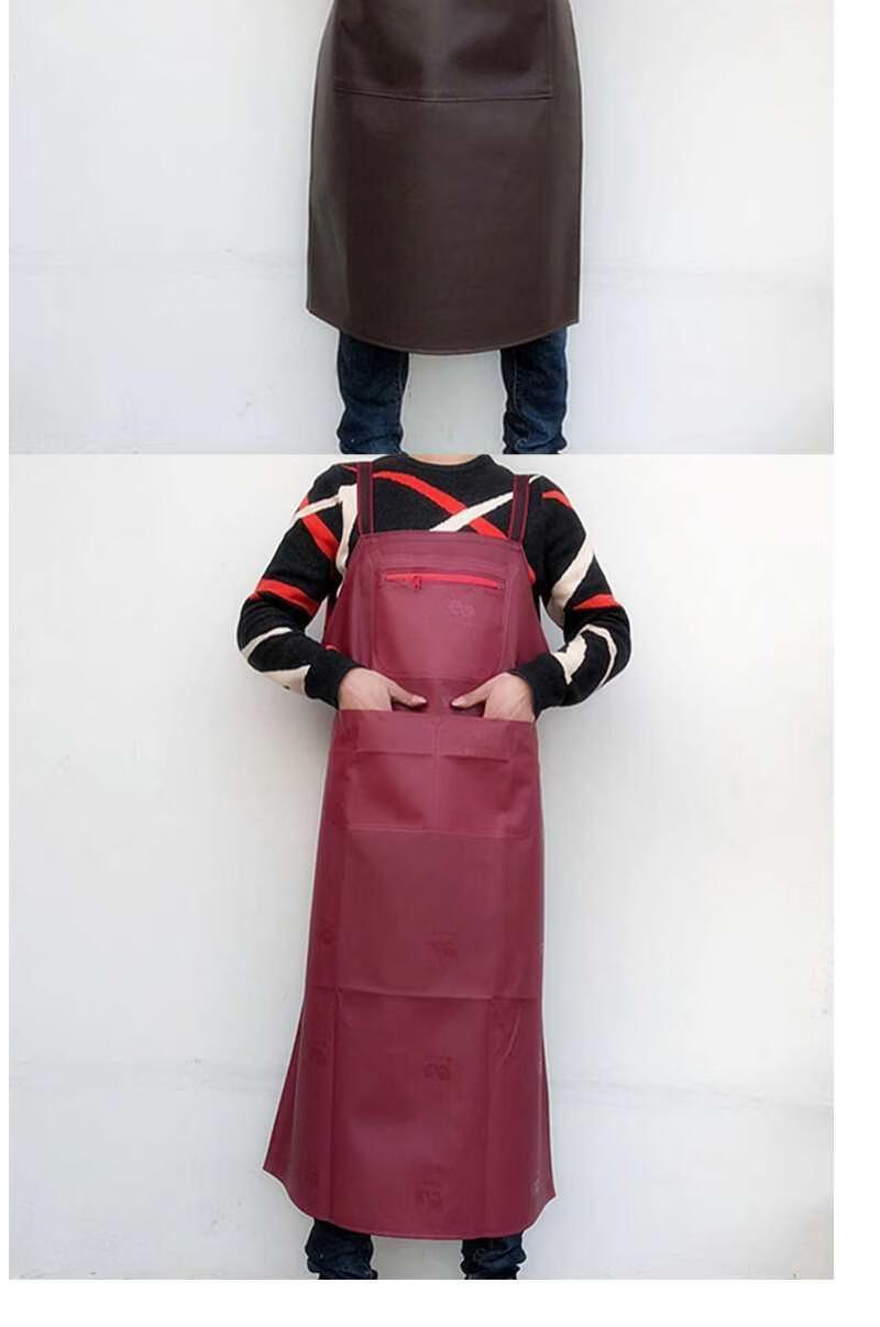 皮革围裙女防水防油工作工厂皮围腰加厚pu厨房家务男女加长围兜黑色3