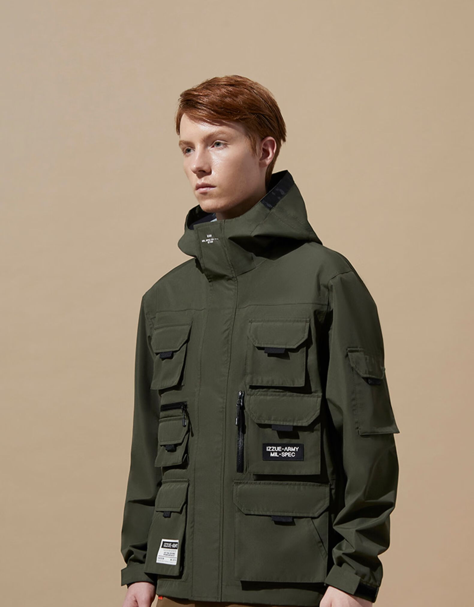 it izzue男装连帽工装外套春季潮流多口袋夹克7103s1 bgx/棕色 m