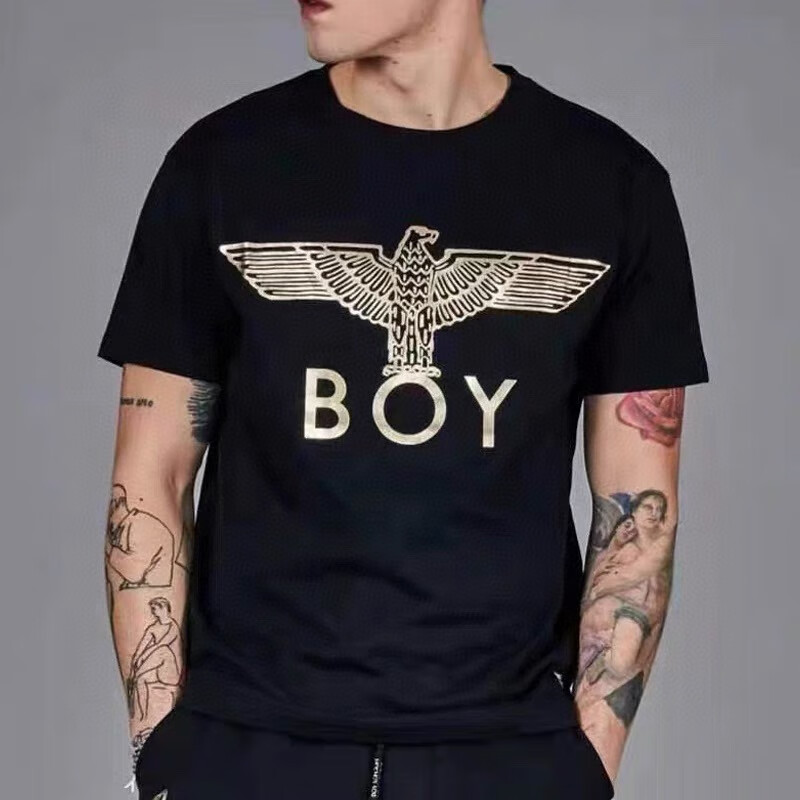 boy短袖t恤男2022新款大老鹰烫金经典圆领运动短袖纯棉男女款t恤boy
