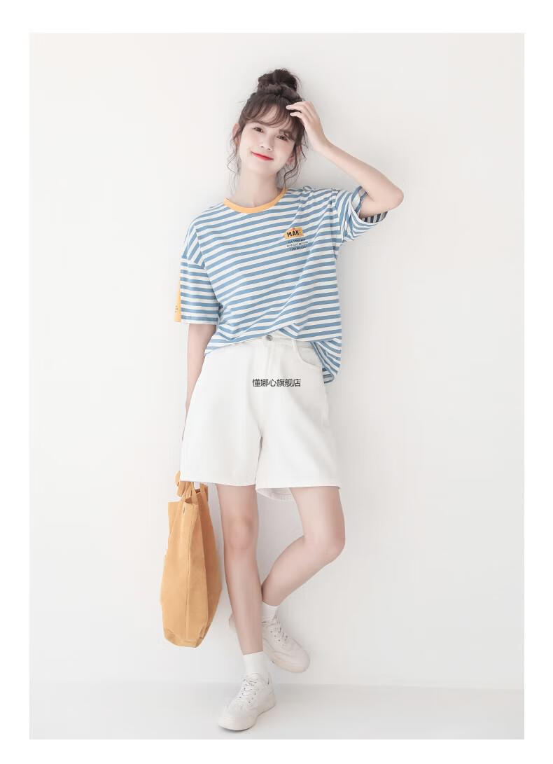 青少女初中生穿短袖衣服女生2022年春夏条纹t恤女装宽松学生洋气半袖
