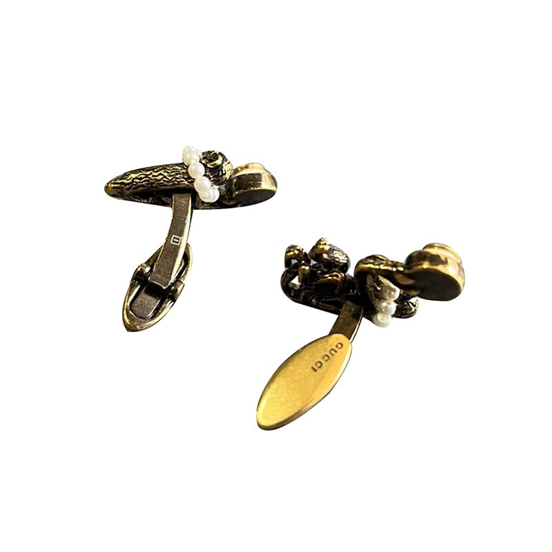 gucci古驰复古黄铜珍珠金属猴袖扣 男女都可以 金色 均码【图片 价格