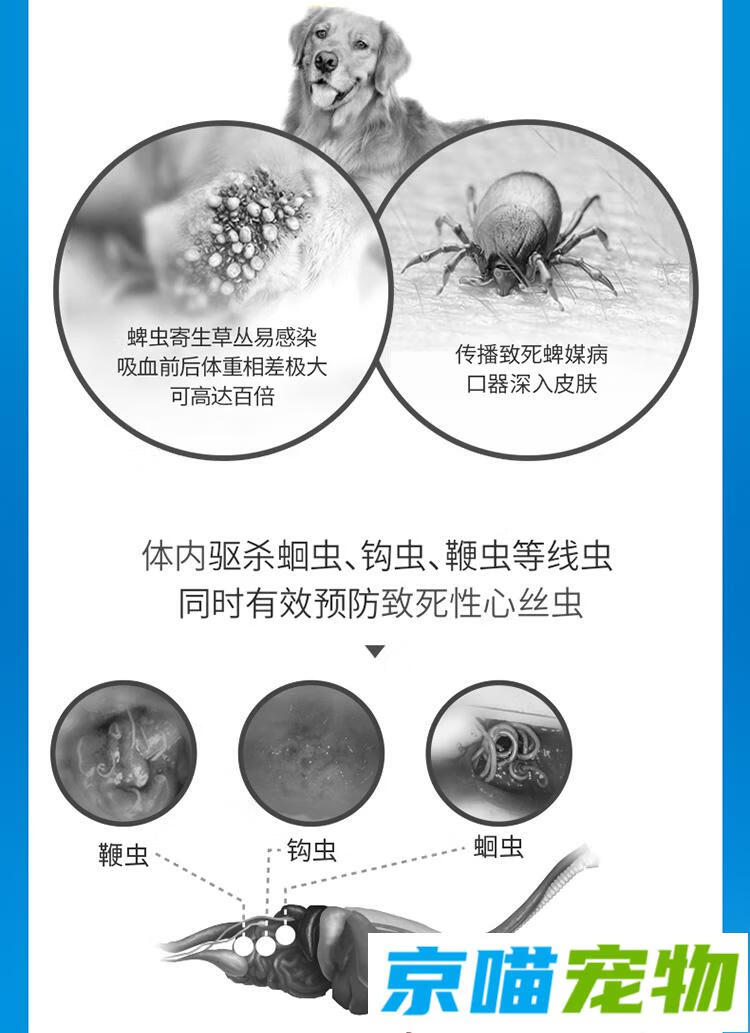 京选推荐体内外同驱比熊泰迪金毛大型犬小型犬狗狗跳蚤蜱虫螨虫蛔虫药