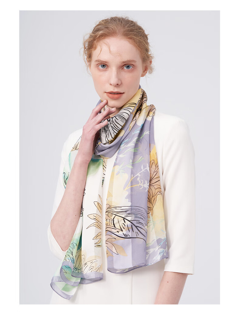 玛丽亚古琦marjakurki丝巾真丝女妈妈长巾缎条绡薄款丝绸围巾桑蚕丝长