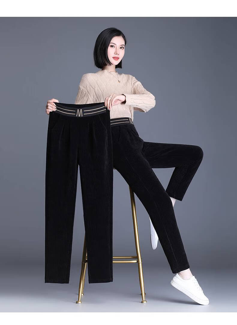 恒源祥裤子女加绒女裤秋冬加厚条绒中年妈妈裤高腰宽松哈伦裤女士式