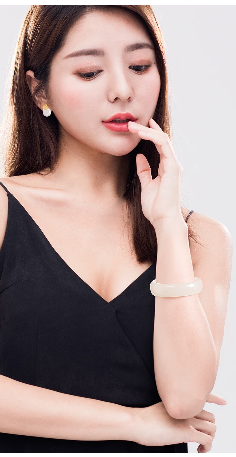 顶妃和田玉手镯女款白玉手镯天然玉手镯新疆玉石手镯玉镯子6cm