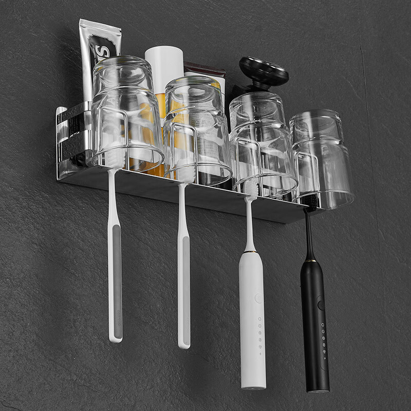 不锈钢漱口杯架牙刷置物架壁挂免打孔不锈钢卫生间电动牙刷牙膏浴室