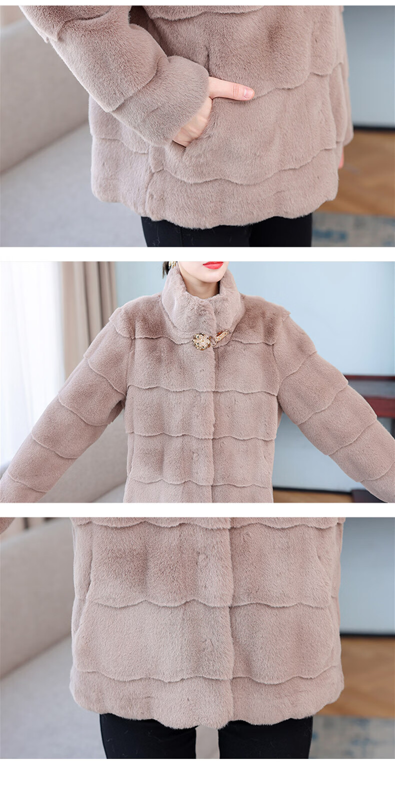 罗蒙romon仿丹麦貂皮草女2021冬新款时尚水钻短款女外套宽松仿安格鲁