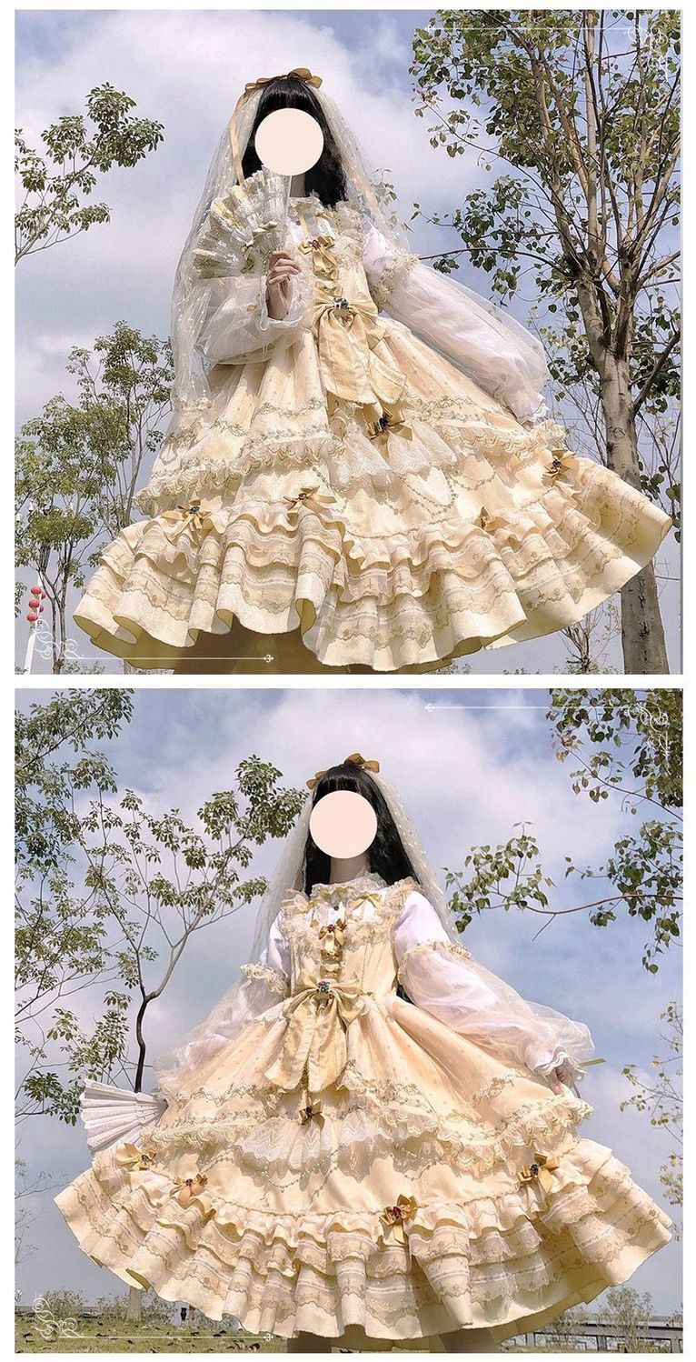 渔老板家原创lolita加冕连衣裙洋装日常设计女长款春秋萝莉 蓝色 现货