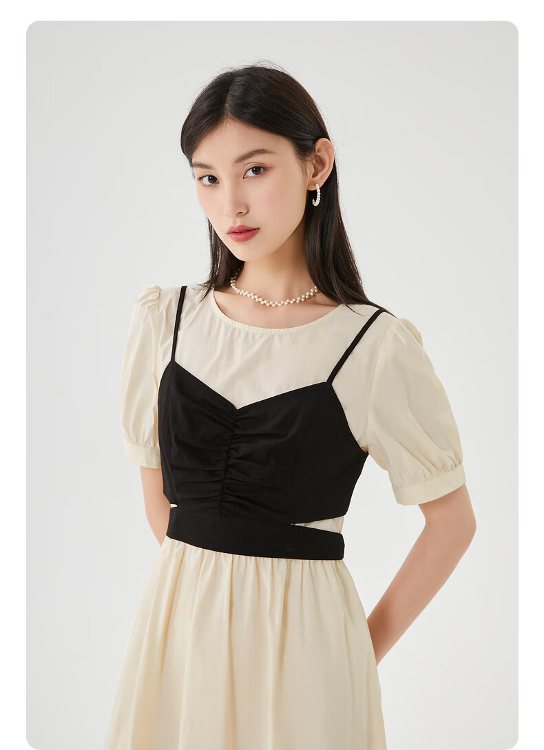 三福连衣裙2022夏季女可调肩带轻熟两件装绑带裙子女装455390紫色160