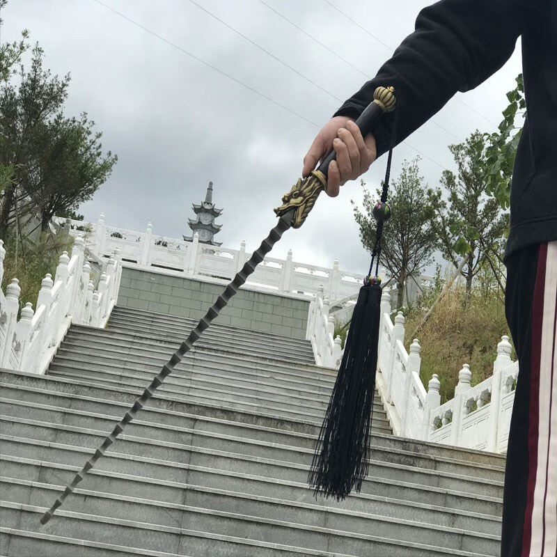 定制花纹钢打神鞭龙泉一体双锏 双鞭 秦琼钢鞭铜龙头实心实心鞭 款式