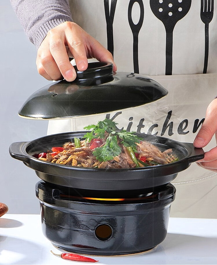 网红干锅酒精炉子干锅锅具商用餐具家用高档陶瓷锅具专用锅套装13浅平
