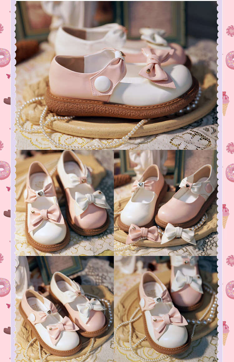 现货泡芙女孩创ita鸳鸯拼色洛丽塔可爱大圆头娃娃平底女单鞋 黑色现货