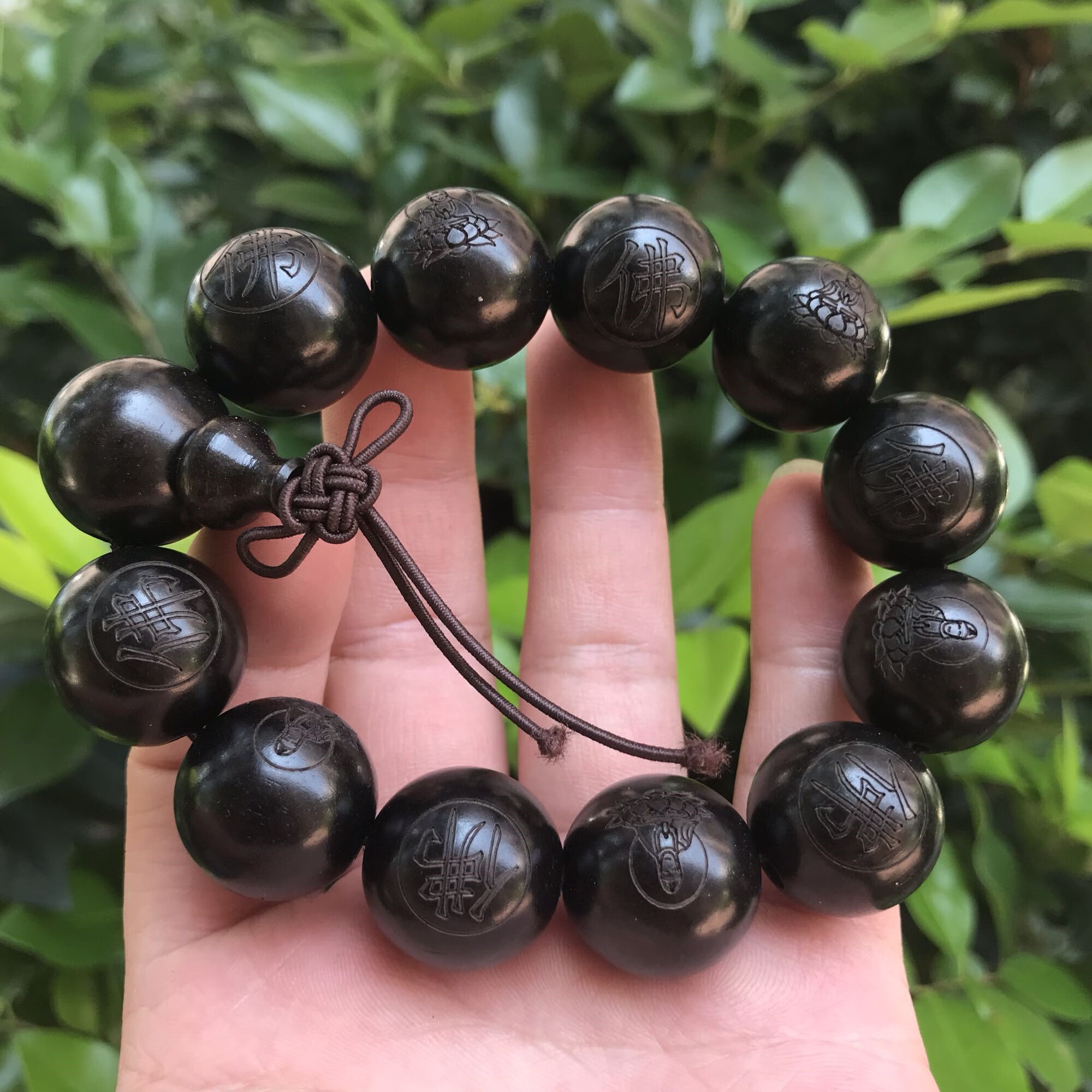 彩寇 印尼紫光木雕刻佛字观音佛像佛珠手串男女款文玩饰品文玩 木手串