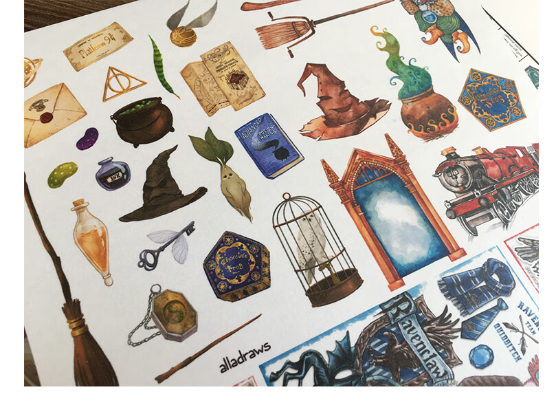 哈利波特贴纸harrypotter印章手帐装饰复古贴画全拿17张哑面a4未裁剪