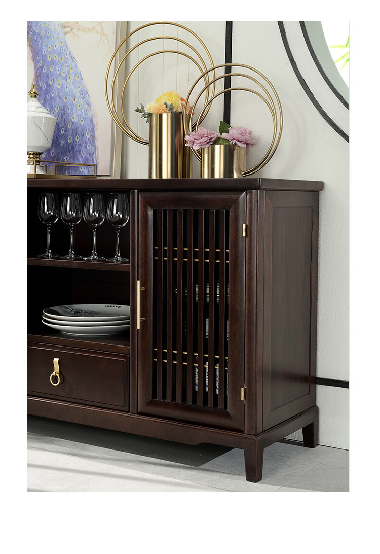 乌金木全实木餐边柜餐厅厨房茶水柜新中式禅意碗柜新中式收纳置物备餐