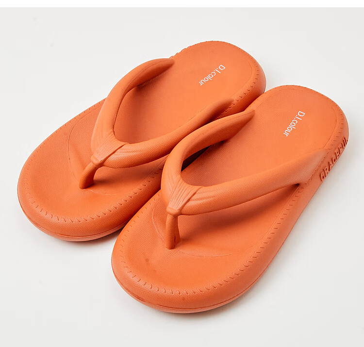 三福缔卡洛卡女款简约胖胖虎人字拖生活日用家居拖鞋451935橙色37