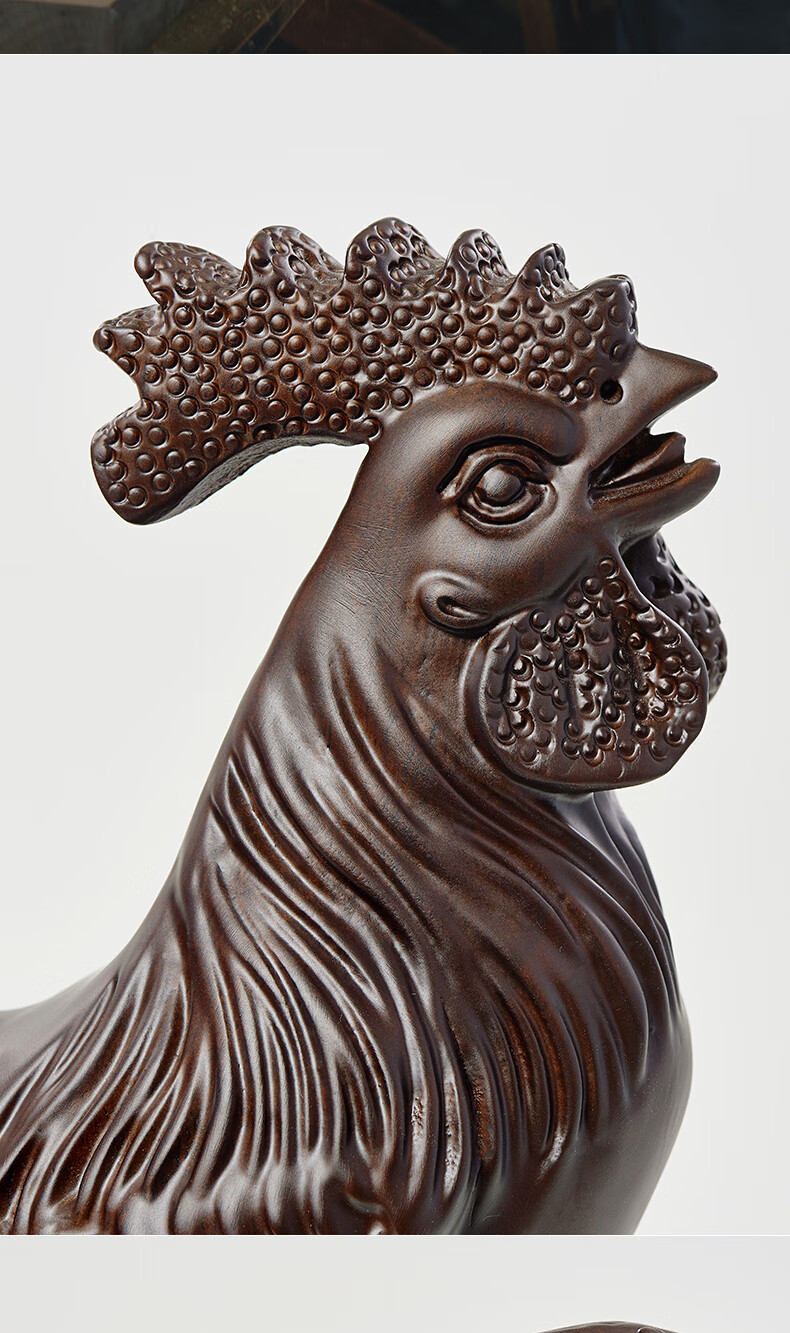 曹堂黑檀木雕公鸡摆件实木工艺品吉祥生肖鸡家居客厅